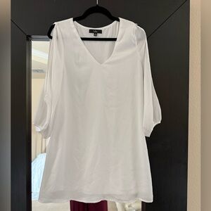 Lulu's Sheer White V-Neck Tunic Dress with Three-Quarter Sleeves